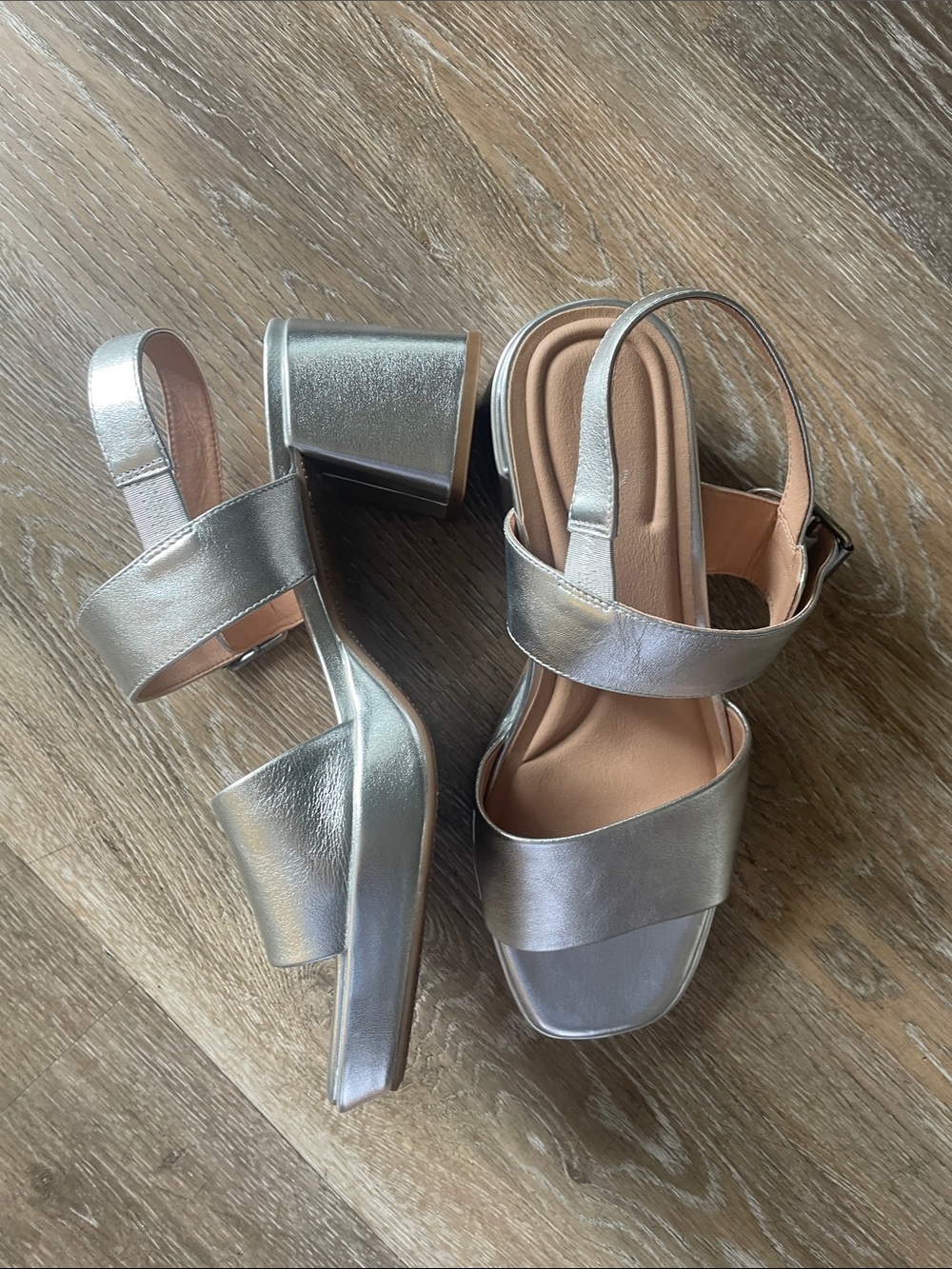 WYDR Silver Leather Slingback Sandals